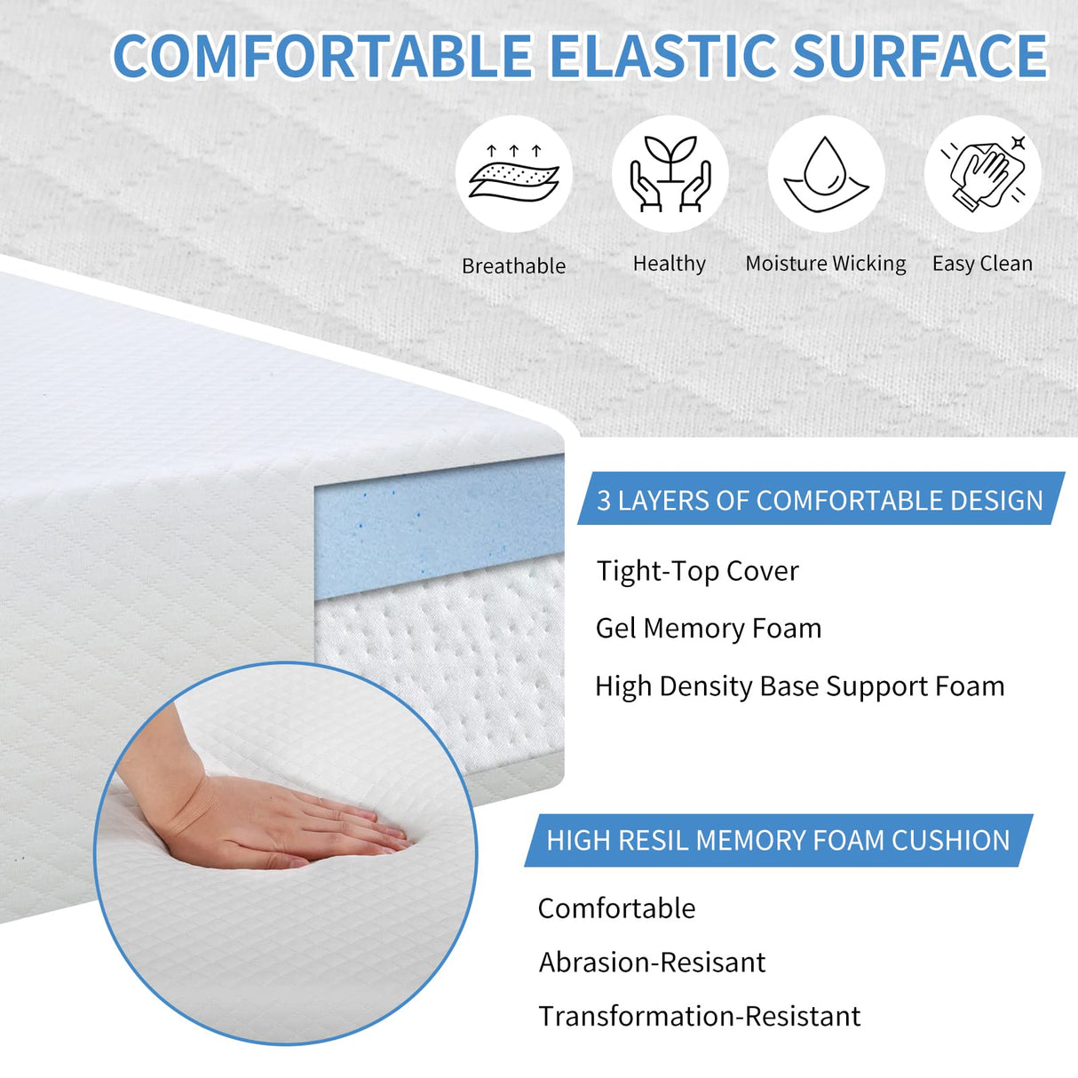 CL.HPAHKL Gel Memory Foam Mattress 14 inch Twin Size Mattress with Removable Soft Cover Medium Firm Mattresses CertiPUR-US Certified/Bed-in-a-Box for Cool Sleep Relieving Pressure Relief CL.HPAHKL