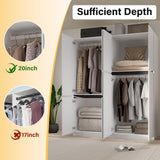 Wakefit 4 Doors Armoire Closet, Wooden Bedroom Armoires with Hanging Rod, Wardrobe Closet with Doors, Freestanding Wardrobe Cabinet for Bedroom, Guest Room, White(20.4" D x 63" W x 74.8" H) Wakefit