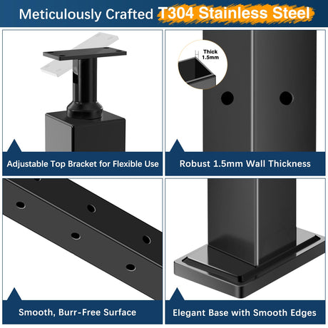 Gyykzz 36" Black Corner Post Cable Railing, 90 Degree L-Drilled One-Post Corner Solution for Deck Railing System, Heavy-Duty Stainless Steel T304 Corner Handrail Post for Indoor Outdoor Deck Balcony Gyykzz