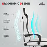 Gaming Chair with Footrest, Ergonomic Computer Chair, PU Breathable Material with Headrest and Lumbar Support, Suitable for Silla Gamer and Adults (White) Gamtimer