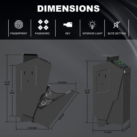 Biometric Handgun Gun Safe for Nightstand, Desk, Bed Side, Wall,Truck - Auto Open Fingerprint Hidden Safe for Pistols -with Fingerprint, Backlit Keypad, KEY Access VoleStay