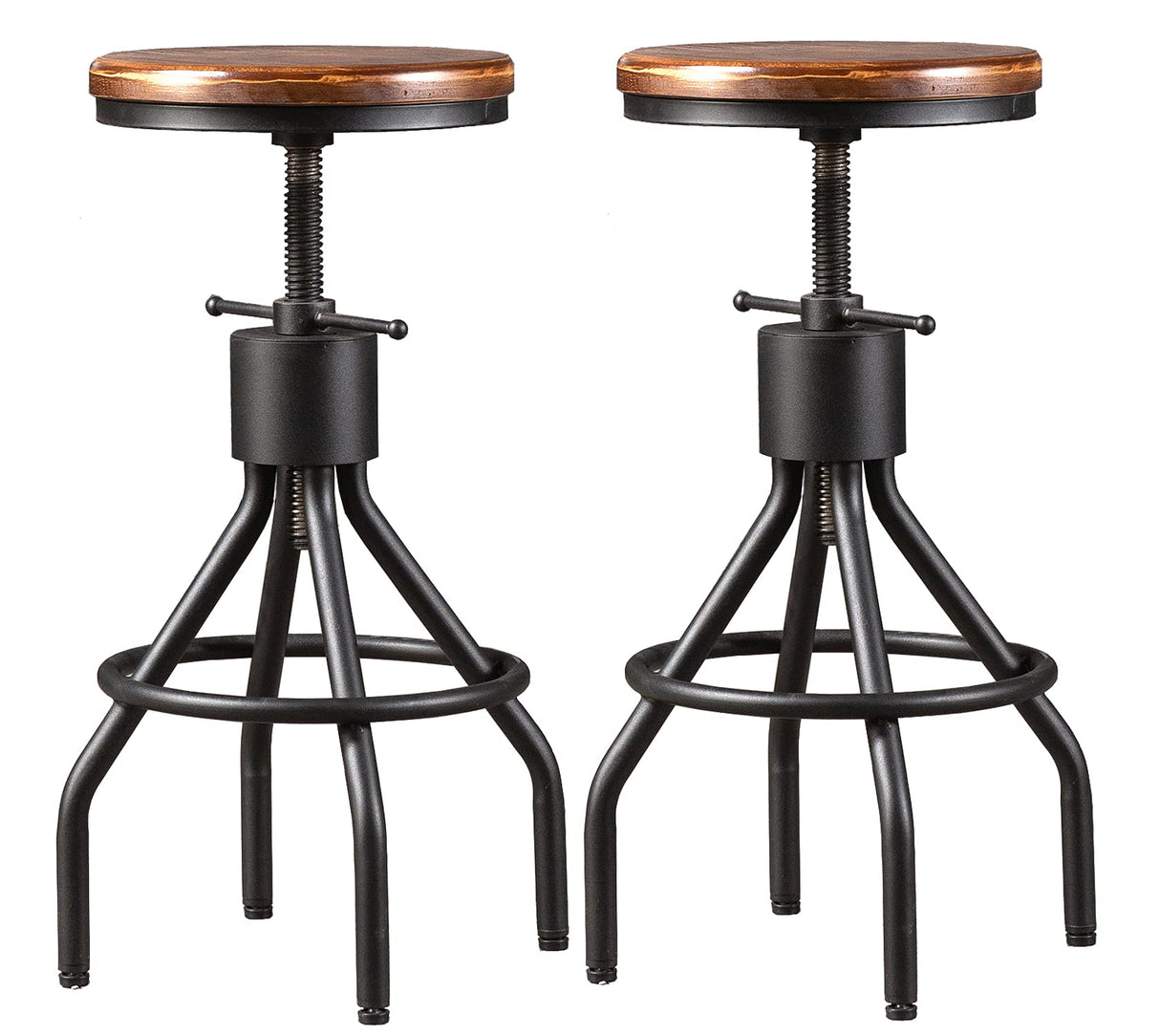 LOKKHAN Set of 2 Industrial Bar Stool-Height Adjustable Swivel Wood and Metal Bar Stool,Farmhouse Stool,Extra Tall Pub Height,23"-29" LOKKHAN