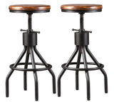 LOKKHAN Set of 2 Industrial Bar Stool-Height Adjustable Swivel Wood and Metal Bar Stool,Farmhouse Stool,Extra Tall Pub Height,23"-29" LOKKHAN