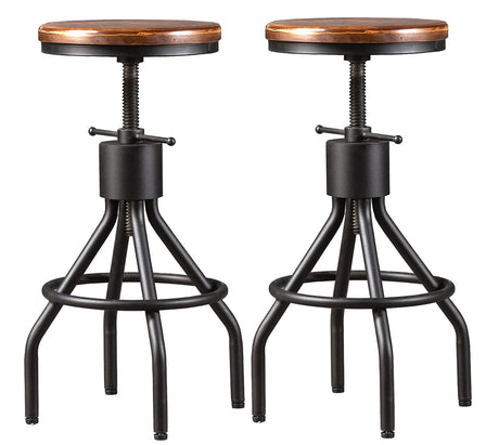 LOKKHAN Set of 2 Industrial Bar Stool-Height Adjustable Swivel Wood and Metal Bar Stool,Farmhouse Stool,Extra Tall Pub Height,23"-29" LOKKHAN
