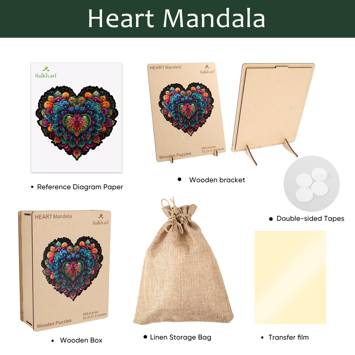 Ruikiyart Wooden Puzzles for Adults Lovers Mandala Heart Jigsaw Puzzles 500Pcs Unique Shapes Puzzles Great Gift for Adults and Couples on Valentine's Day,Women's Day,Thanksgiving 15.3x16.9 Inches Ruikiyart