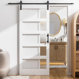 VINGLI 36in x 84in Glass Barn Door with 6.6ft Sliding Barn Door Hardware Kit &Handles, Pre-Drilled Holes Easy Assembly Solid Wood Slab White Sliding Door VINGLI