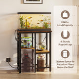 Bestier 10 Gallon Fish Tank Stand with Power Outlet, 20.3x10.6 Metal Aquarium Stand, 6-Leg Reptile Tank Stand with 3-Tier Adjustable Storage Shelves, 264LBS Capacity，Rustic Brown Bestier