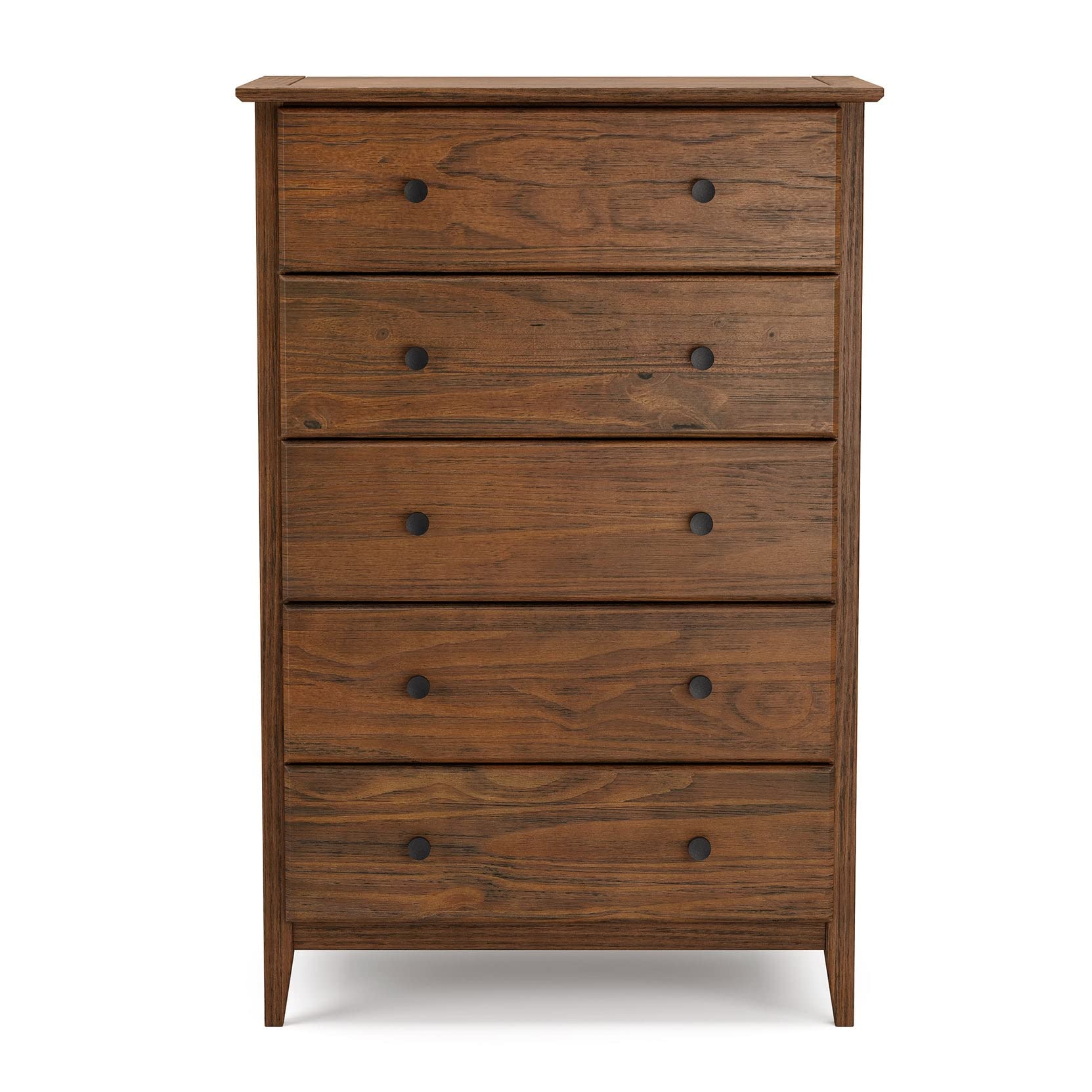 Grain Wood Furniture Greenport 5-Drawer Chest, Solid Wood with Brushed Walnut Finish - WoodArtSupply