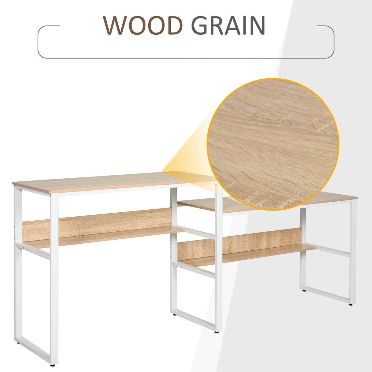 HOMCOM 86.5 Inch Two Person Desk Double Computer Table Writing Desk with Open Shelves Long Storage Workstation for Home Office Natural HOMCOM