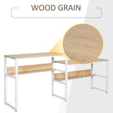 HOMCOM 86.5 Inch Two Person Desk Double Computer Table Writing Desk with Open Shelves Long Storage Workstation for Home Office Natural HOMCOM