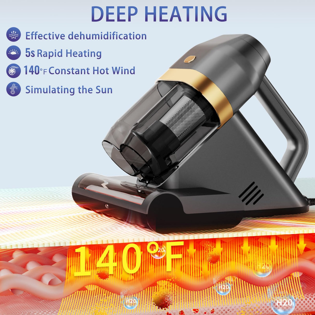 HYNSEN Mattress Vacuum Cleaner, Bed Vacuum Cleaner with UV & Ultrasonic, 16Kpa Suction Handheld Bed Vacuums with High Heating Tech, Effectively Clean Up Bed, Pillows, Sofas, Carpets, 550W HYNSEN