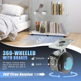 Fetuero Glass Display Cabinet,5 Shelves Double Door LED Lights Curio Cabinet for Collection with Wheels, 74.8" High Glass Display Case for Living Room Bedroom Playroom Office,White Fetuero