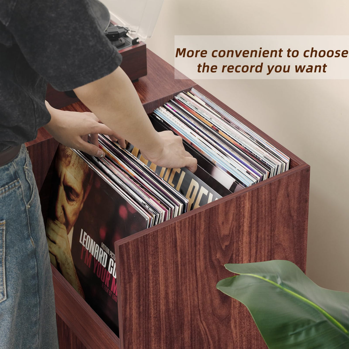 LELELINKY Large Record Player Stand, Turntable Stand with Storage, Vinyl Record Holder with Display Area, Record Player Table Holds Up to 300 Albums, Record Stand for Music Room Living Room-Walnut LELELINKY