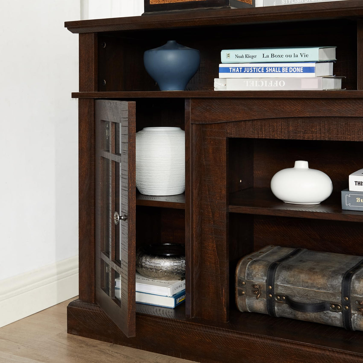 SUNLIFER 58" Farmhouse Entertainment Center: Espresso Wood TV Stand for 60 Inch TV | Rustic Tall TV Console for Living Room with Storage Cabinet and Adjustable Shelves SUNLIFER