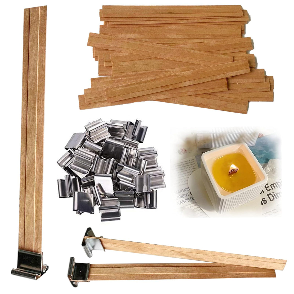 Double-Layered Wood Wicks for Candles Making, 30 Sets Wooden Wicks with Base, Wooden Candle Wick PXBBZDQ