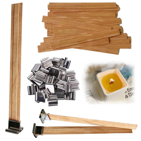 Double-Layered Wood Wicks for Candles Making, 30 Sets Wooden Wicks with Base, Wooden Candle Wick PXBBZDQ