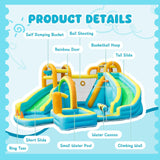 FINCOME Inflatable Water Slide, Bounce House with 2 Slide for Kids, Inflatable Waterslide Park with Splash Pool, Basketball Hoop, Ball Shooting & Water Cannon for Backyard, Outdoor, Indoor FINCOME