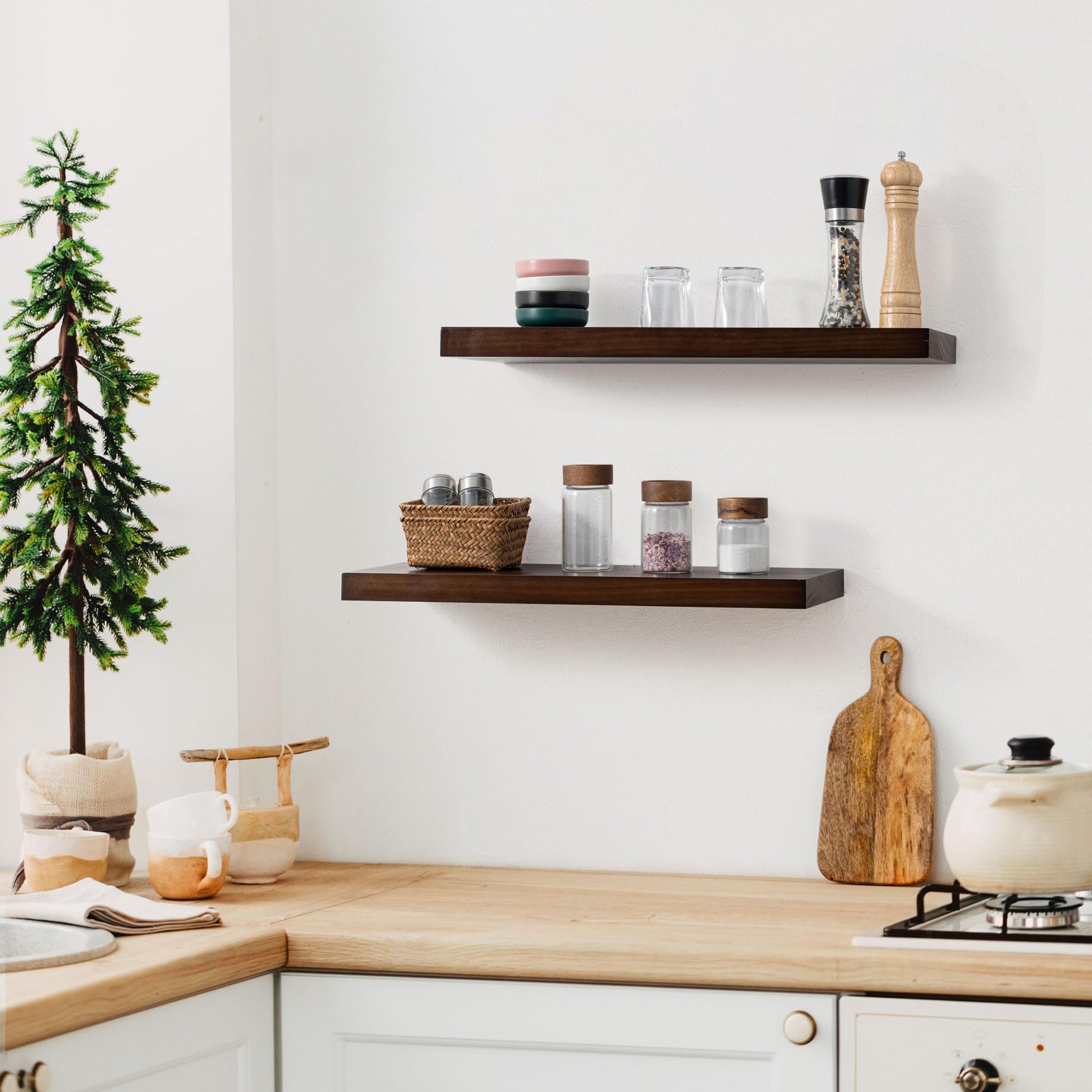 Fun Memories Farmhouse Floating Shelves - 8 Inch Deep Rustic Wood Wall Shelf - Premium Solid Pine Wood Storage Shelf for Kitchen Living Room Bedroom - WoodArtSupply