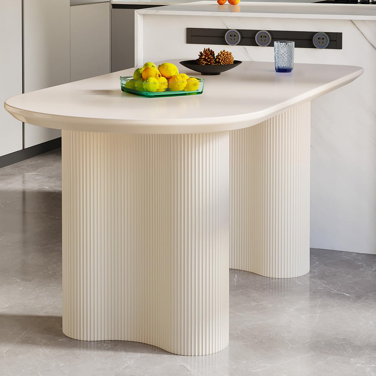 Miuuod 55.1" L Cream White Dining Table Space Saving for Small Apartment for 4-6 People Mid-Century Sturdy End Table, Coffee Table Table Solid Wood Desk Heavy Duty Miuuod