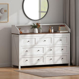 GlouMod White Dresser for Bedroom, 7 Drawer Dresser with LED Lights & Charging Station, Wood TV Stand Chest of Drawers Clothes Storage Organizer for Kids, Girls Bedroom, Closet, Hallway GlouMod