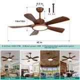 LINJO Outdoor Wood Ceiling Fan With Lights and Remote Control 5 Solid Wooden Blades 42 Inch Modern Farmhouse Ceiling Fan Light for Patios Living Room FCC Reversible DC Motor LINJO