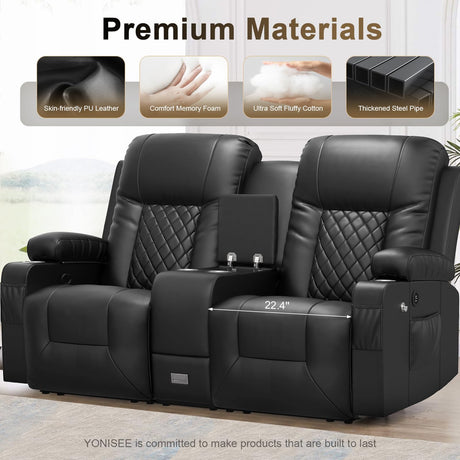 YONISEE Large Loveseat Recliner, Loveseat Recliner Sofa with Storage Console, Recliner Chair with USB Ports, 2 Cell Phone Holders, Cup Holder, Loveseat Couch for Living Room YONISEE