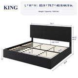 Allewie King Size Dutch Velvet Upholstered Platform Bed Frame/Vertical Channel Tufted Adjustable Headboard/Low Profile Bed Frame/No Box Spring Needed/Easy Assembly/Black Allewie