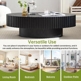 Drum Oval Coffee Table Black Wood Coffee Table Mid Century Rustic Coffee Table Irregular Elliptical Coffee Table Olive Pedestal Coffee Table for Farmhouse Living Room (Black, 44*24*14 inch) WUPDPQS