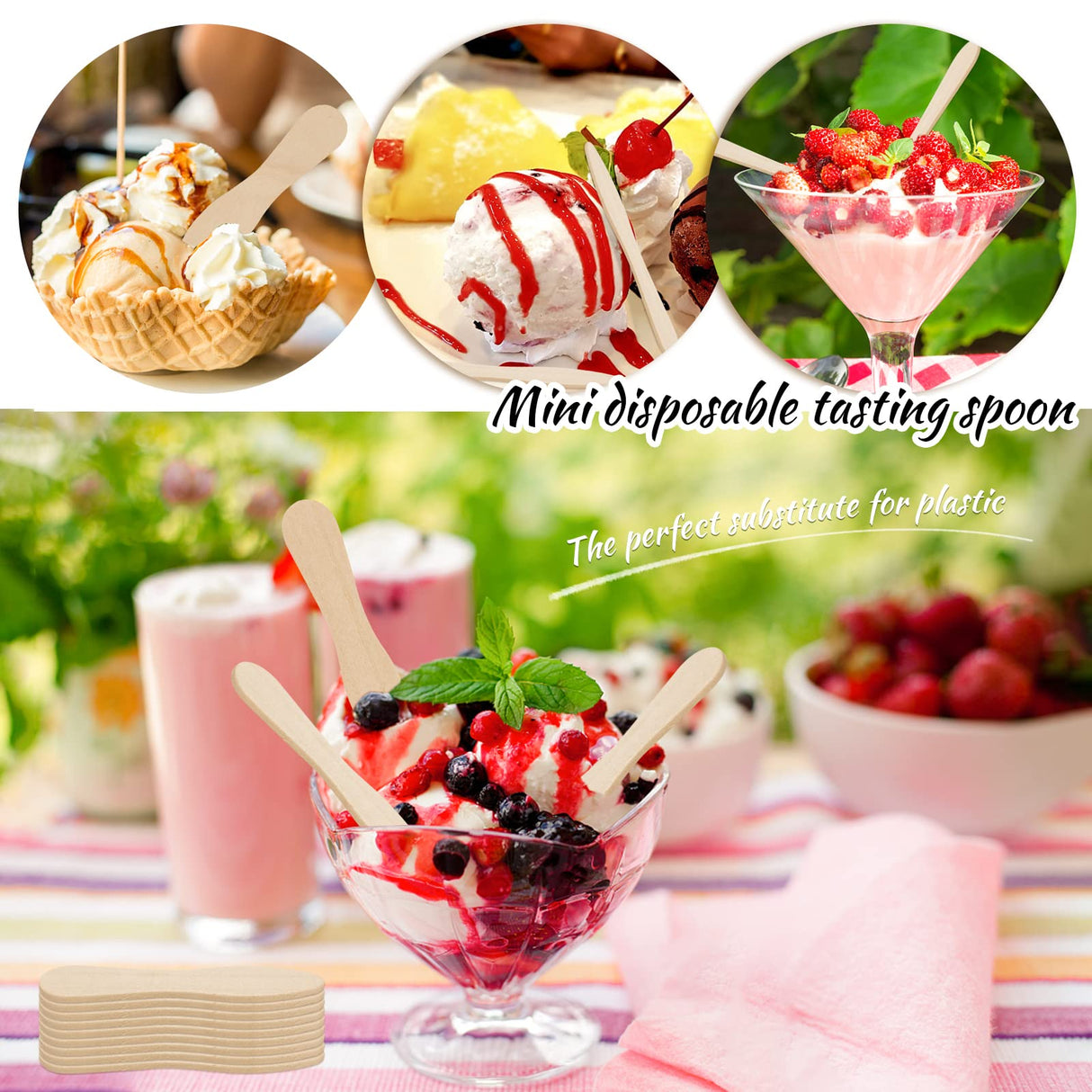 CZWESTC 400 Pcs Wooden Ice Cream Spoons, Mini Disposable Tasting Spoons Wooden, Small Dessert Spoons, Mini Spoons for Crafts, Tasting, Sampling (3 Inch) CZWESTC