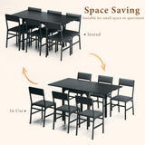 7-Piece Dining Table Set for 4-6, Extendable Kitchen Table Cushion Chairs Set of 6 with 6 Chairs, Rectangle Dining Table with Metal Frame & MDF Board, Folding for Small Apartment Saving Space, Black HUAHUU