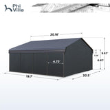 PHI VILLA 20 x 20 ft Carport 2 car Metal Carports with Galvanized Steel Roof with Sidewalls Enclosure Kit, Sturdy Heavy Duty Metal Carport for Cars, Boats, and Tractors PHI VILLA