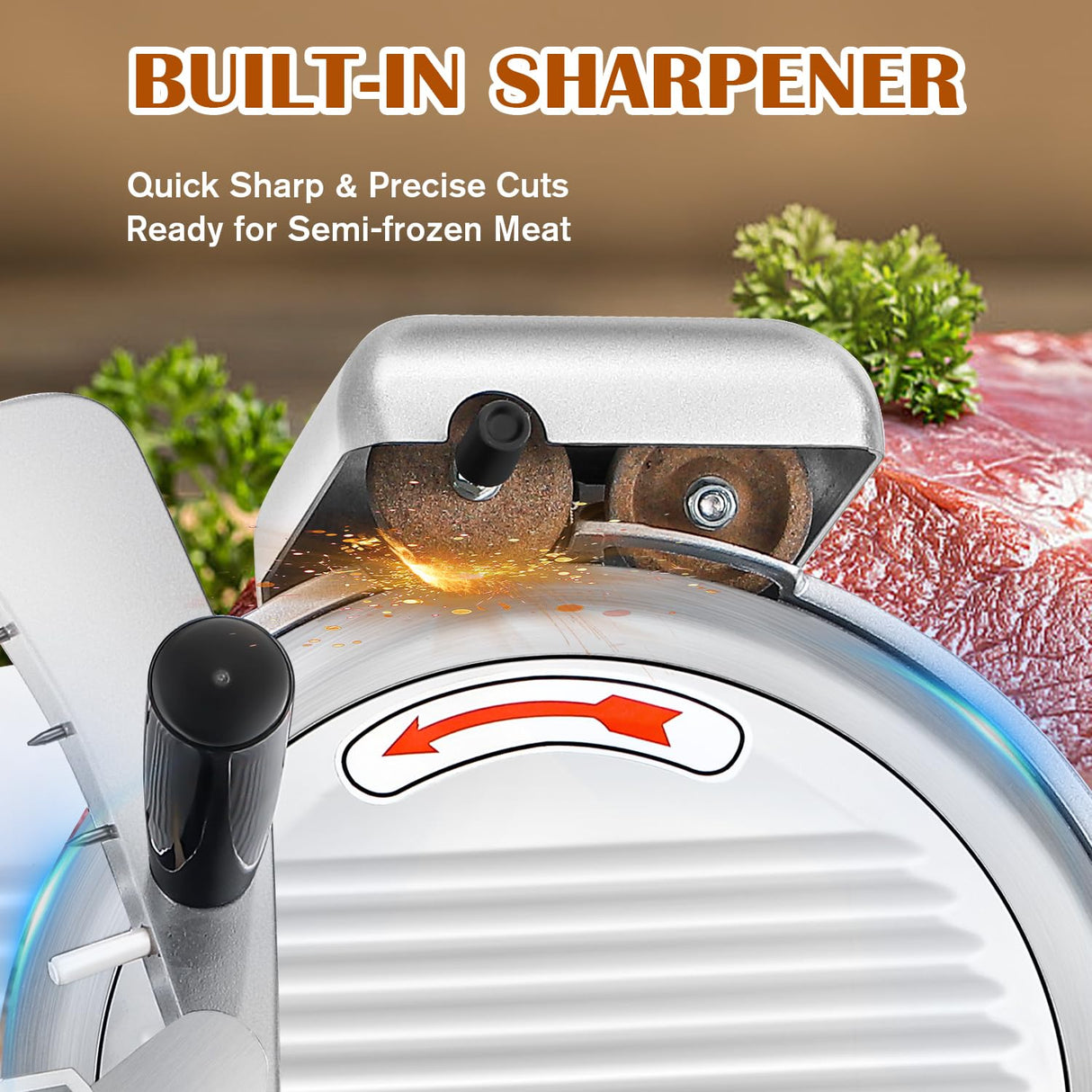 CGOLDENWALL Meat Slicer Machine 10" Commercial Meat Slicer 240W Electric Deli Meat Cheese Food Slicer 0-1/2" Adjustable Thickness Semi-Auto Frozen Meat Slicer for Home, Copper Motor Low Noise Durable CGOLDENWALL