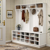 AIEGLE Large 3-in-1 Entryway Hall Tree with Shoe Bench and Coat Rack with 18 Shoe Storage Cube and 6 Hanging Hooks, White (63" L x 17.3" W x 66.9" H) AIEGLE