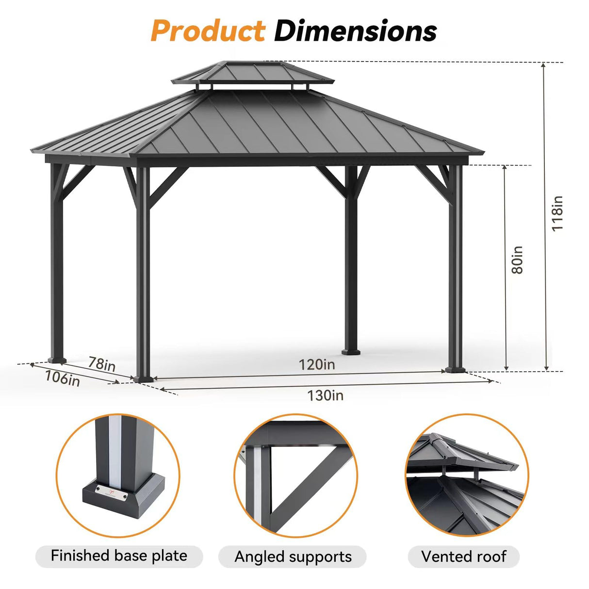 Modern Shade 10' x 12' Hardtop Gazebo with Galvanized Steel Roof, Aluminum Frame, Mosquito Netting, Curtains, 4 LED Lights, USB & USB-C Charging Port Permanent Outdoor Pavilion for Backyard Patio Modern Shade Outdoor Living Spaces
