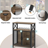 FOLUBAN Coffee Bar Cabinet, Small Liquor Cabinet with Wine Rack for Home, Modern Wine Bar Cabinet with Storage for Living Dining Room, Farmhouse Kitchen Sideboard Buffet Cabinet, Oak 47 Inch FOLUBAN