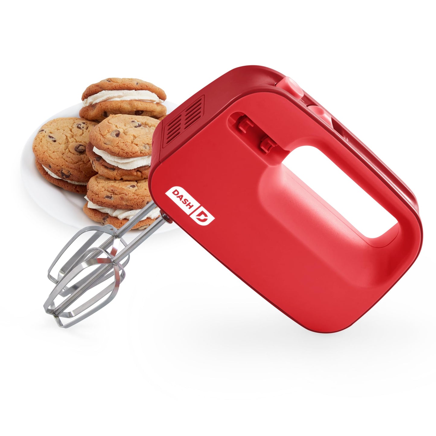 Dash SmartStore™ Compact Hand Mixer Electric for Whipping + Mixing Cookies, Brownies, Cakes, Dough, Batters, Meringues & More, 3 Speed, 150-Watt - Red