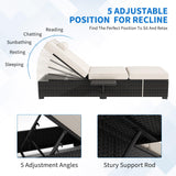 MilleLoom Outdoor Chaise Lounge Chairs for Outside Patio Furniture Set of 2 Wicker Recliner Gray Rattan Reclining Pool Sunbathing Chair Adjustable Backrest Lounger with Beige Cushion MilleLoom