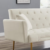 72"Modern Velvet Sofa Bed Futon,Convertible Folding Sleeper Couches with 3 Adjustable Backrests,Tufted Recliner Love Seat with Golden Chrome Legs for Living Room Apartment Home Office (Beige) Anwick