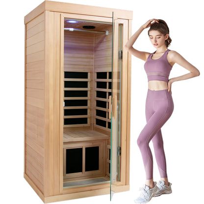 LTCCDSS 1 Person Infrared Sauna, Canadian Hemlock Far Infrared Sauna for Home, 1350W Indoor Saunas, LCD Display, Bluetooth Speakers, 1 LED Reading Lamp