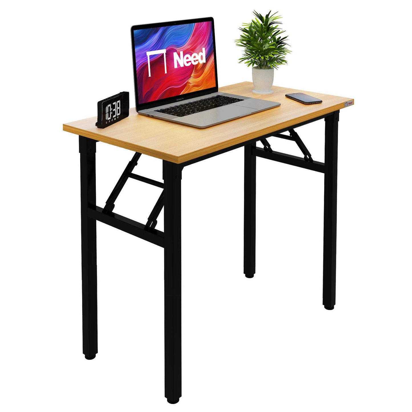 Need Folding Desk Small Desk 31 1/2" No Assembly Foldable Computer Desk for Small Space/Home Office/Dormitory,Teak&Black Frame - WoodArtSupply