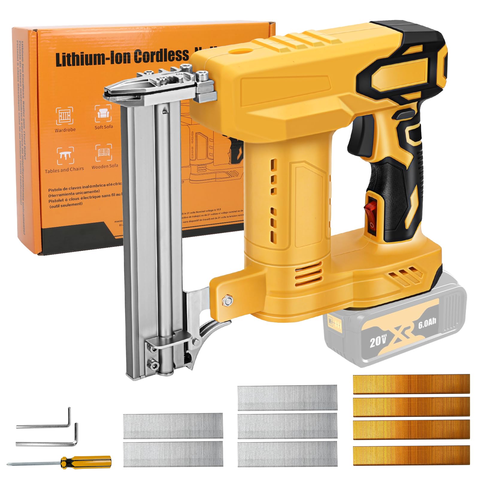 Cordless 18 Gauge Brad Nailer for Dewalt 20V Max Battery, 2 in 1 Electric Stapler Nailer with 500 Nails and 500 Staples, Dual Protection Design, for Home Improvement, Woodworking (No Battery) - WoodArtSupply