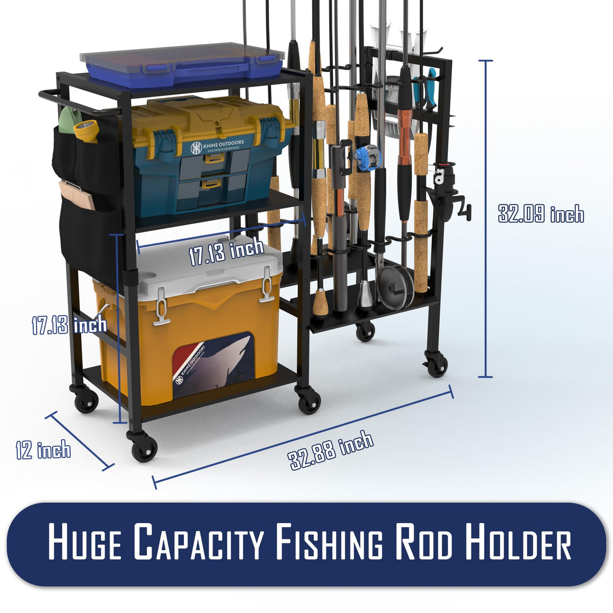 KNINE OUTDOORS Garage Fishing Pole Holders - 12 Rod Holders, 3 Layers of Storage Space for Fishing Gear and Equipment KNINE OUTDOORS