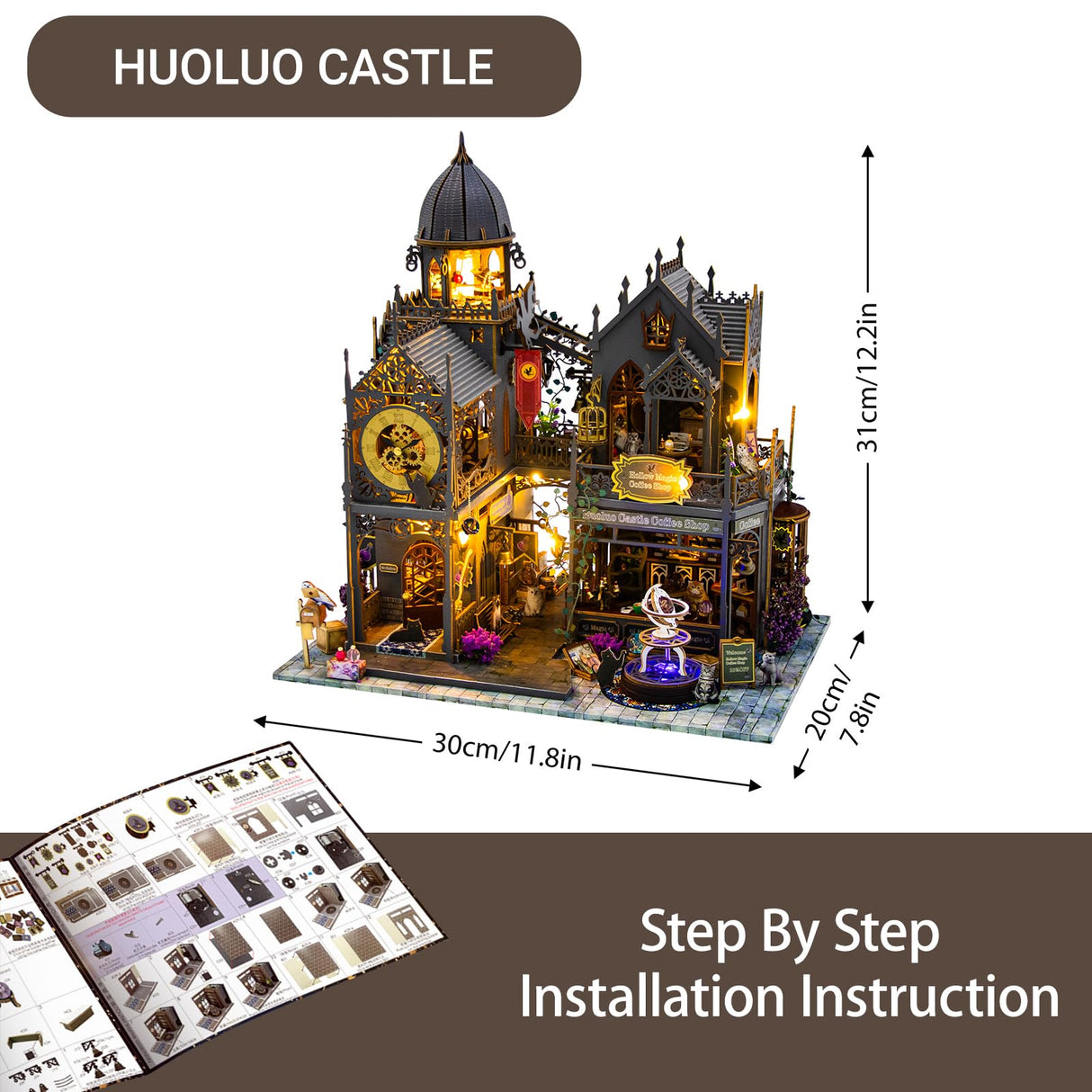 PANZIYU DIY Miniature House Kit, Dollhouse for Adults to Build, Birthday/Christmas Day Gift for Family and Friends, Magic Castle, Haunted Dollhouse, Prefab Tiny Home with LED Lights(Huoluo Castle) PANZIYU