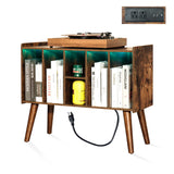 FUSUNBAO Record Player Stand with LED Light - Large Turntable Stand with Vinyl Record Storage, Record Player Table Up to 120 Albums, Record Stand with Outlet Bookself end-Table (Antique Brown) FUSUNBAO