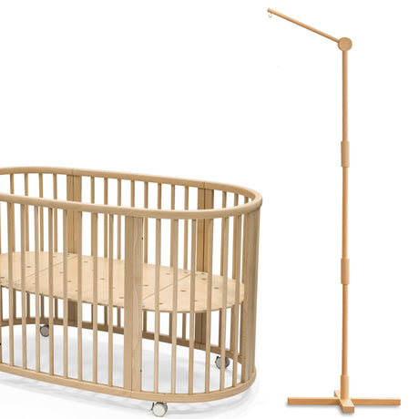 Lanttoe Crib Mobile Arm Wooden Floorstanding - 61 Inches Mobile Arm for Crib|Movable Baby Mobile Hanger|Strong Anti-Dumping Attachment|100% Natural EU Beech Wood|Thicker Wooden Pole|Boho Nursery Decor Lanttoe