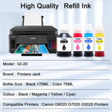 Printers Jack Compatible Canon GI-20 GI20 Refill Ink Bottles Kit for Canon PIXMA G5020 G6020 G7020 MegaTank Printers Printers Jack