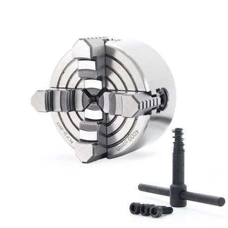 RATTMMOTOR 4-Jaw K72-80mm 3.15 Inch Independent Reversible Metal Lathe Chuck with Wrench for CNC Router, Lathe, Turning Machine RATTMMOTOR