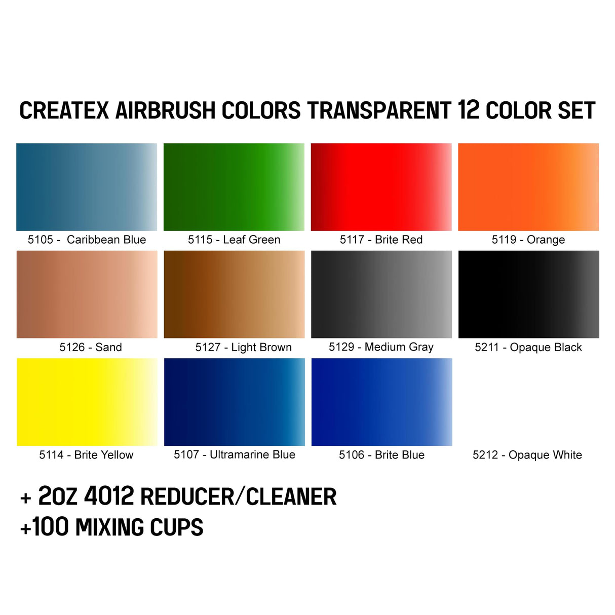 Transparent 12 CREATEX Airbrush Paint Colors Set Createx