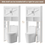 Homhedy Over The Toilet Storage Cabinet with 2 Barn Door and Toilet Paper Holder Stand, FreeStanding Toilet Shelf Space Saver, for Bathroom, Restroom, Laundry, White Homhedy