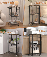 Sungaryard 3-Tier Rolling Kitchen Cart Microwave Stand on Wheel, Movable Coffee Bar Cart with Metal Handle, Bakers Rack with 8 Hooks Utility Cart for Living Room, Bedroom, Bathroom, Office, Black Sungaryard
